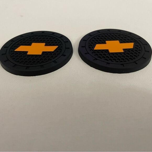 Chevrolet Car Cup Holder Coasters with Bow tie logo set of 2 NWT - Picture 2 of 4